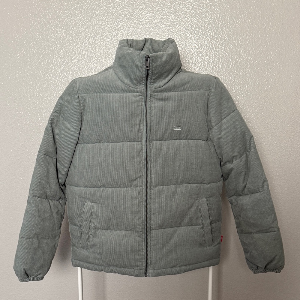Levi’s Light Gray/Green Corduroy Puffer Jacket
